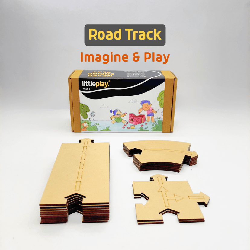 Wooden Road Track Building Set for Kids, 18 Pieces